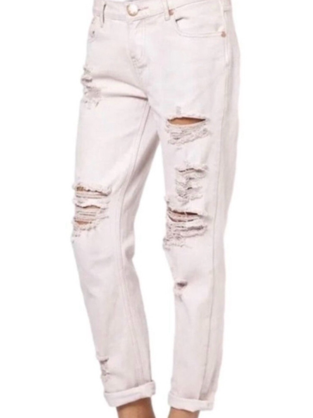 One Teaspoon Awesome Baggies Low Slung Light Pink Destroyed Boyfriend Jeans 30